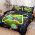 NINENINE Gaming Bedding 5PCS Queen Size Comforter Sets for Boys,Gamer Bedding Sets for Boys,Gampad Black Comforter Sheet Set(1Comforter, 1Flat Sheet, 1Fitted Sheet, 2Pillowcases)…