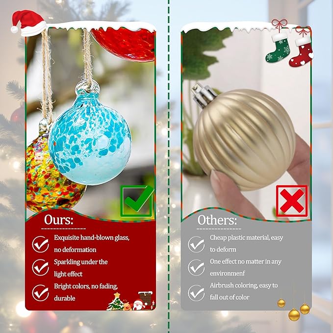 Hand Blown Glass Gazing Balls for Garden Hanging Friendship Balls Christmas Ball Ornaments for Xmas Tree Decoration (Blue - B)