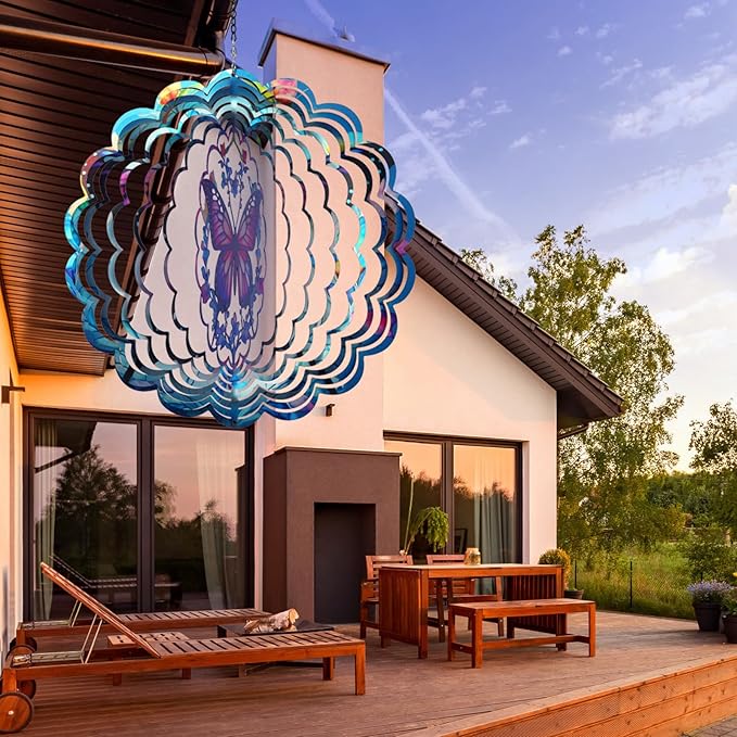Wind Spinners Outdoor Butterfly - Birthday Gifts for Women Mom Wife Grandma, Hanging Wind Sculptures Wind Spinners, 12 inch 3D Wind Spinner for Garden Decor for Outside, Garden, Patio, Yard, Outdoor