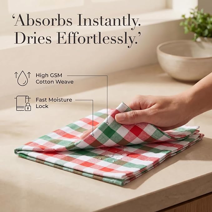 Urban Villa Cloth Napkins Cotton 12x12 (Set of 12) Red/Green/White