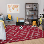 Chicrug Shag Geometric 4x6 Area Rug for Living Room, Large Modern Memory Foam Indoor Carpet, Fluffy Rug for Bedroom Bedside Room Decor for Family Girls Kids Nursery, Wine Red/White