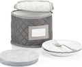 China Storage Case - Saucer or Small Plate Quilted Case - 7" diameter x 6" height - Gray - Includes 12 Felt Separators -Stackable With Padded Interior - Great for Appetizer Plates