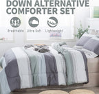 Andency Stripe Comforter Set Full Size (79x90 Inch), 3 Pieces Mint Green Patchwork Striped Comforter, Soft Microfiber Down Alternative Comforter Bedding Set with Corner Loops