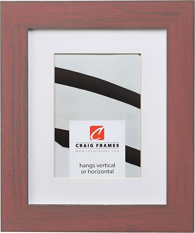 Craig Frames 14x18 Red Picture Frame Matted to 10x13, Rustic Wall Decor | A lightweight, shatter resistant acrylic front, made in the USA for a gallery display