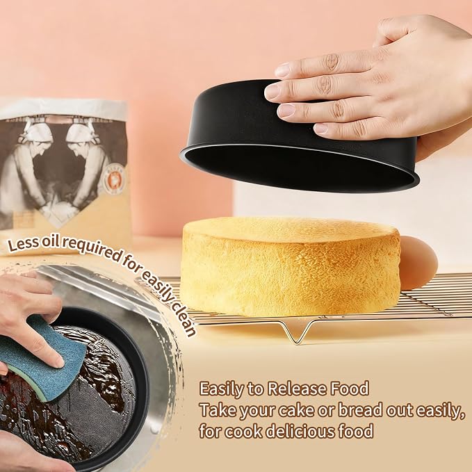 P&P CHEF 7 Inch Cake Pan Set of 3, Non-Stick Round Cake Pans | Round Cake Tins for Tier Smash Cakes, Baking Pans Set & Essential Bakeware, Stainless Steel Core & Leak-Proof