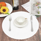 SHACOS Round Braided Placemats Set of 4 Washable Round Table Mats for Dining Table 15 inch (White, 4)