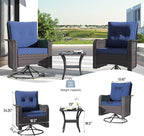Kullavik 11PCS Outdoor Patio Furniture Set,PE Wicker Rattan Sectional Sofa Patio Conversation Sets with 43" 55000BTU Gas Propane Fire Pit Table,Swivel Rocking Chairs Set,Navy Blue