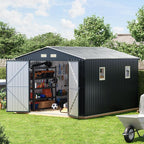 10x10 FT Outdoor Metal Storage Shed, Double Swing Doors, 2 Clear Windows,Tool Shed for Garden, Patio, Backyard Nightblue