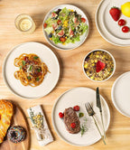 TheTerra Ceramic Dinnerware Sets for 4, 12 Pieces Handmade Reactive Glaze Plates and Bowls Set, Scratch Resistant Dish Set, Oven & Microwave & Dishwasher Safe, Matte White