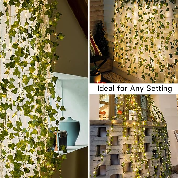 suddus Vines with Light for Bedroom, 200 LED Fairy Lights with Vines, Ivy Curtain Lights for Dorm, Wedding, Party, Wall, Indoor, Outdoor Decor, 6.5ft x 6.5ft