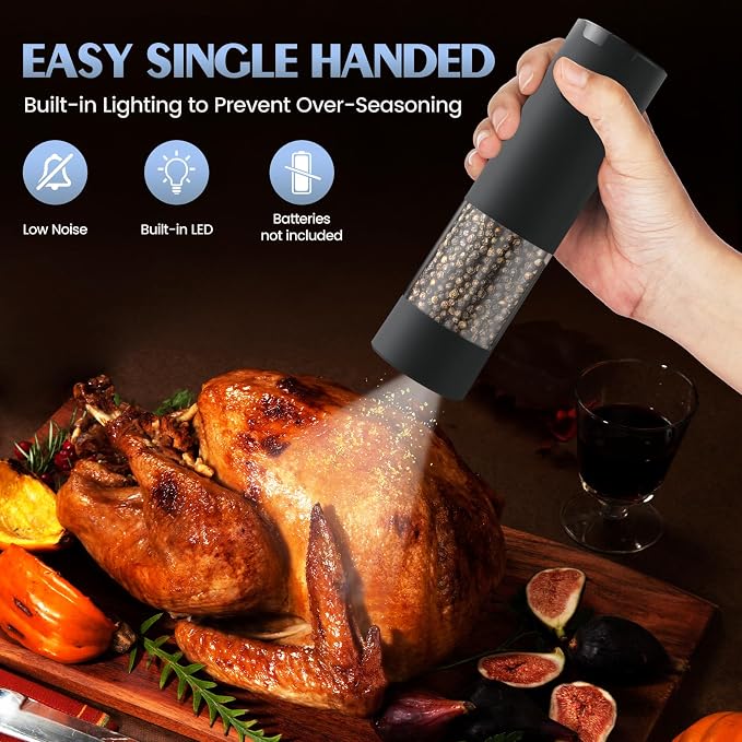 Electric Salt and Pepper Grinder Set Automatic Battery Pepper Mill Shakers Adjustable Coarseness Upgraded Larger Capacity with Led Home and Kitchen Appliances(Dark Gray)