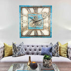 The Gears Clock 24'' Inch Square Real Moving Gear Wall Clock Vintage Industrial Oversized Rustic Farmhouse (Ocean Blue)