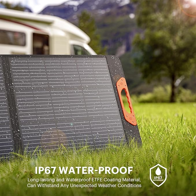 100W Portable Solar Panel,RV Essentials, 20V ETFE Foldable Solar Charger for Power Station,QC3.0 USB-A &Type-C Output,23.5% High Efficiency IP67 Waterproof for Camping RV Hurricane