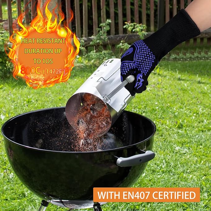 BBQ Fireproof Gloves, Grill Cut-Resistant Gloves 1472°F Heat Resistant Gloves, Non-Slip Silicone Oven Gloves, Kitchen Safe Cooking Gloves for Oven Mitts,Barbecue,Cooking, Frying, Blue（2 Pairs）