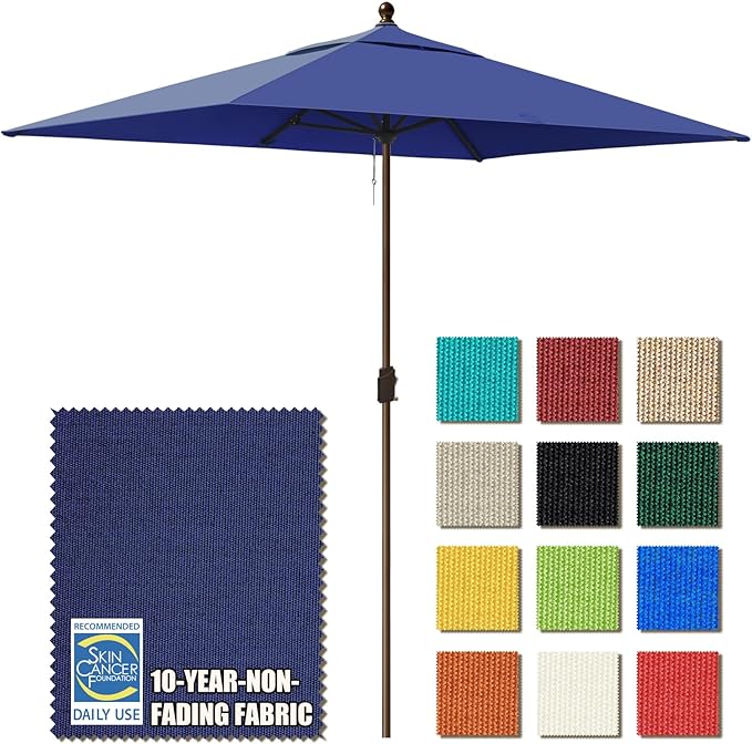 EliteShade USA 10-Year-Non-Fading 6.5x10Ft Rectangular Market Umbrella Patio Umbrella Outdoor Table Umbrella with Ventilation, Navy Blue