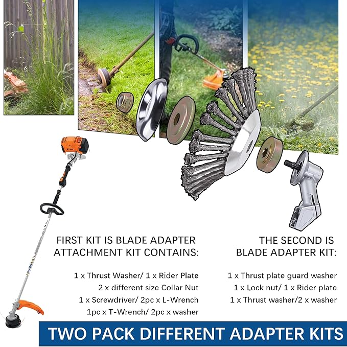 10 Inch Steel Wire Rotary Brush Cutter Trimmer Head Sets Weed Blade Cutter with Adapter Kit Compatible with Stihl, Husqvarna,String Trimmers, Gardening Lawnmower, Moss Grass Rust Removal