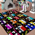 Car Play Mat Kids Rugs for Playroom Car Track Rug Kids Mat Construction Play Mat Car Play Rug Car Carpet for Kids Carpet for Bedroom Truck Rugs for Boys Room,Black 2'5''×4'