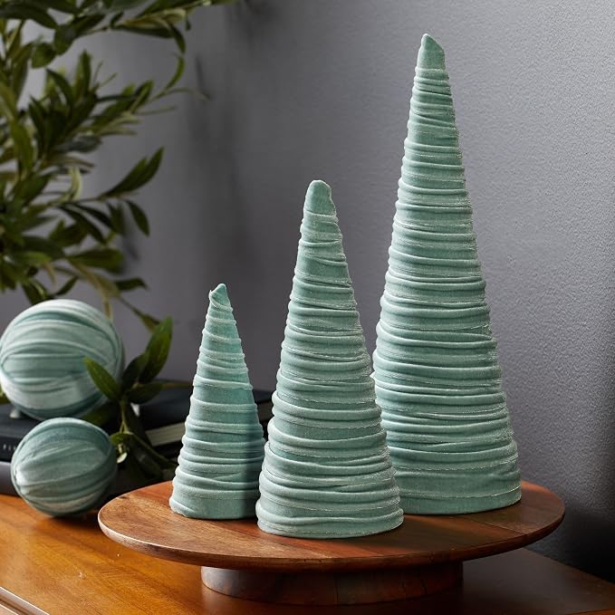 Your Heart's Content Sage Velvet Trees Set of 3, Spring Tree Tabletop, Elegant Mantel Accent, Tablescape, Modern Farmhouse Wedding Centerpiece (Sage)