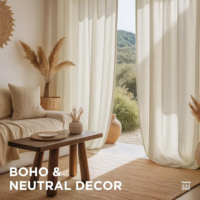 Joydeco Linen Curtains 84 Inch Length 2 Panels,Light Filtering Drapes 52 Inches Wide with Back Tab Rod Pockets (84" L x 52" W, Ivory on Linen)