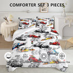 Axolotl Racing Car Comforter Set Twin Size,Extreme Sports Boys Bedding Set for Boys Teens Girls Car Racing Gifts,Race Cars Quilt Bed Set with 1 Comforter 2 Pillowcases,Multi Color