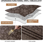 Smiry Rectangle Waterproof Heavy Duty Vinyl Tablecloths, 70 x 120 Inch | Wipeable Washable Floral Embossed Table Cover for Kitchen and Dining Room, Indoor & Outdoor Use, Coffee