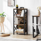Bookcase, Industrial Small Bookshelf,4-Tier Narrow Bookcase Storage Organizer, Small Book Shelf for Small Spaces, Living Room, Bedroom and Home Office, Brown