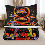 Tailor Shop Celestial Bedding Queen Size,Sun and Moon Bedding for Boys Girls Kids Teens, Mushroom Comforter Gothic Comforter Witchy Comforter Boho Exotic Black Bed with 2 Pillowcases