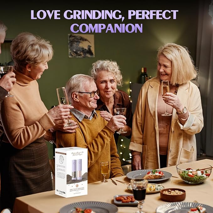 Salt and Pepper Grinder Set Gifts for Women Automatic Battery Purple Pepper Mill Shakers Kitchen Accessories Cooking for Mom, Adjustable Coarseness Salt Pepper Shakers White Elephant Gift
