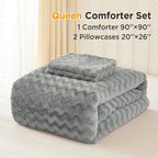 Andency Grey Fleece Comforter Set Queen Size, 3 Pieces Fuzzy Fluffy Faux Fur Bedding Comforter Set for Queen Bed, Warm Plush Shaggy Sherpa Bed Set for Women Man