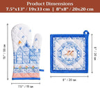 Maison d' Hermine 100% Cotton Oven Mitt & Pot Holder Set (7.5"x13" & 8"x8") | Heat Resistant BBQ Cooking Gloves with Loop Baking Grilling Kitchen Hotel Home Farmhouse Spring Summer - Amsterdam Canals