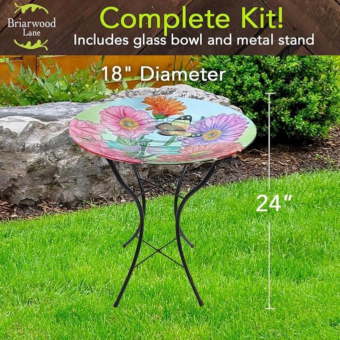 Briarwood Lane Zinnias in Bloom Glass Birdbath