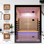 2 Person Infrared Sauna Home Indoor Sauna Canadian Hemlock Wooden Dry Sauna Room Low EMF 2160W with Oxygen Bar, 7 Color Therapy 53.1" x 47.2" x 74.8"