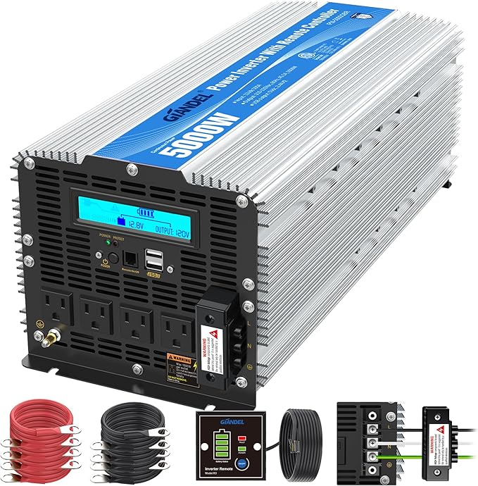 5000Watt Power Inverter ETL UL458 Listed Inverter 5000 W Converts 12V to 120 Vac with 40 Amps Hardwire Terminal and 4 AC Sockets Plus 30FT Wired Remote for Off Grid Solar System Truck RVs Emergency