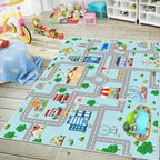 Kids Car Rug, 3' 3" x 5' 3" City Life Traffic Road Playmat for Toy Cars Trains, Non-Slip Race Track Carpet Educational Fun Area Rugs for Boy and Girl Bedroom Nursery