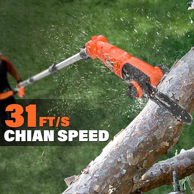 MAXLANDER 8-Inch Electric Pole Saw Corded - 6 Amp Pole Saws for Tree Trimming, 15-Feet MAX Reach Pole Saw, 31ft/s Cutting Speed - Easy Tree Trimming & Tool-Free Setup