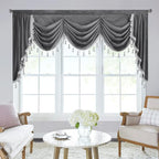 Grey Waterfall Velvet Valances W79 inches, 1 Panel | Super Luxury Waterfall Swag Valance for Kitchen, Living Room, Room Darkening Thermal Insulated Window Drapes for Bedroom
