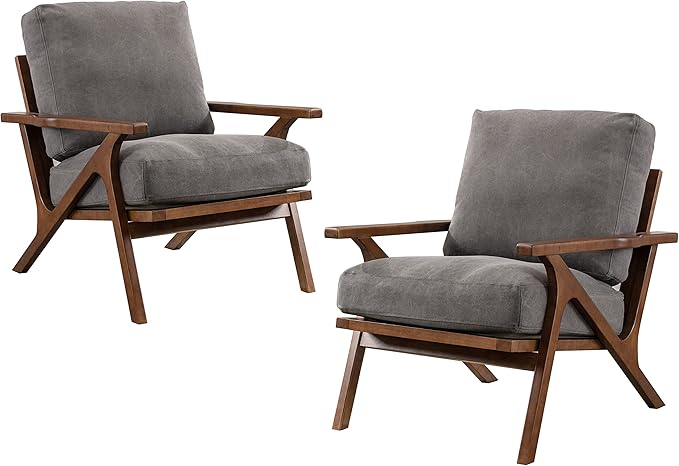 chairus Mid Century Accent Armchairs Modern Upholstered Lounge Chair Compfy Leisure Arm Chair for Living Room Fireplace/Bedroom/Reception/Dorms, Set of 2, Denim Fabric Grey