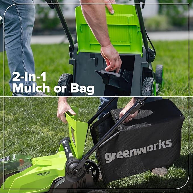 Greenworks 48V (24V x 2) 17" Cordless (Push) Lawn Mower (200+ Compatible Tools), (2) 4.0Ah Batteries and Dual Port Rapid Charger Included