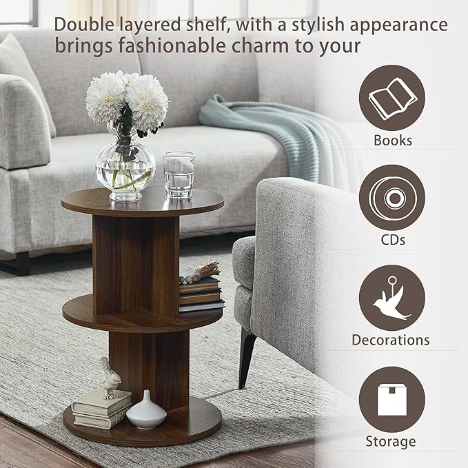ECYIL Double Layered Independent Storage Rack, Full Circular Color Blocking Bookshelf, Suitable for Home, Office, Living Room, etc (walnut)