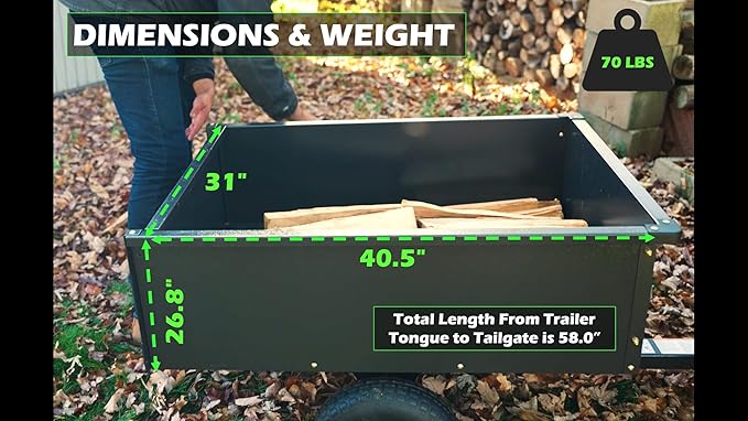 Yard Commander - 400LB Heavy Duty Tow Behind ATV Trailer Steel Dump Cart - 10-Cubic Feet Capacity - Garden Utility Trailer - Trailers with Removable Tailgate for Riding Lawn Mower Tractor