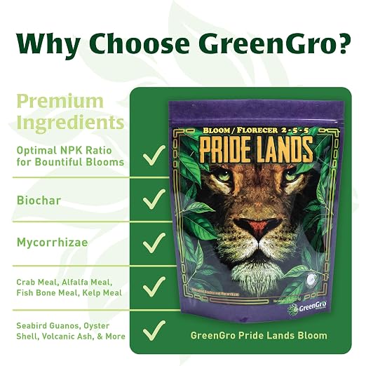Pride Lands Bloom Ultra-Premium Organic Dry Fertilizer w/NO Fillers, Bigger, Brighter Flowers and Plants w/Our Complete Bloom Food, Recharge Nutrients and Boost Growth w/Optimal Blend of NPK, 10 lb