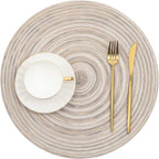 SHACOS Round Braided Placemats 15 inch Set of 4 Variegated Washable Kitchen Table Placemats for Home Wedding Party (Rainbow Gray, 4)