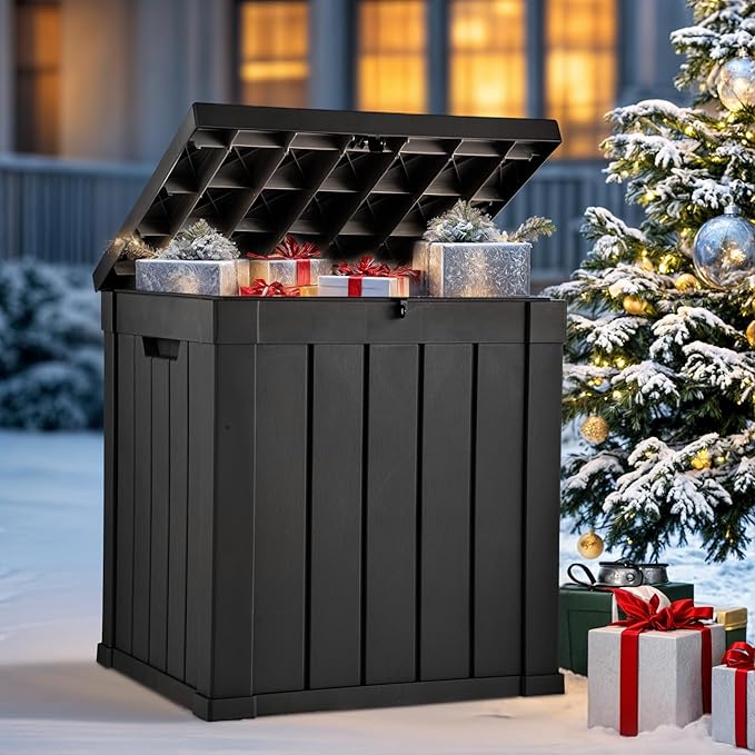 YITAHOME Deck Box, 51 Gallon Weatherproof Outdoor Storage Container for Patio Cushions, Pool Supplies, Garden Tools, Lockable Lid and Side Handles, Black