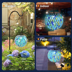 VCUTEKA Hanging Solar Lanterns Mosaic Solar Lights with Hook Up, Outdoor Garden Lights Decor for Yard Tree Fence Patio, Blue