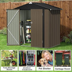 JUMMICO Metal Outdoor Storage Shed 6 x 8 FT Metal Shed with Lockable Door,Waterproof Garden Tool Shed Storage House for Backyard Patio Lawn,Brown