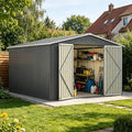 YOPTO 10x10 FT Outdoor Storage Shed,Large Metal Tool Sheds with Updated Frame Structure and Lockable Doors, Garden Shed for Backyard Patio Lawn,Grey
