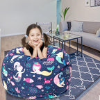 Stuffed Animal Storage Bean Bag Chair Cover, Hold Kids Plush Toys Blankets Towels Beanbag (Cover Only), Canvas Floor Circle Stuff Sit Seat Sofa with YKK Zipper, Extra Large 38", Mermaid