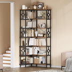 YITAHOME 7 Tier Corner Bookshelf Reversible Bookcase, Tall Bookshelf Display Rack Shelf with Metal Frame for Living Room, Bedroom, Home Office, Rustic Brown