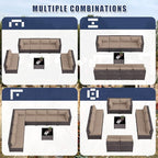Patio Furniture Set 9PCS Outdoor Furniture for Backyard Wicker Sectional Sofa Set, Rattan Patio Conversation Set with Thickened Cushions and Glass Coffee Table, Sand