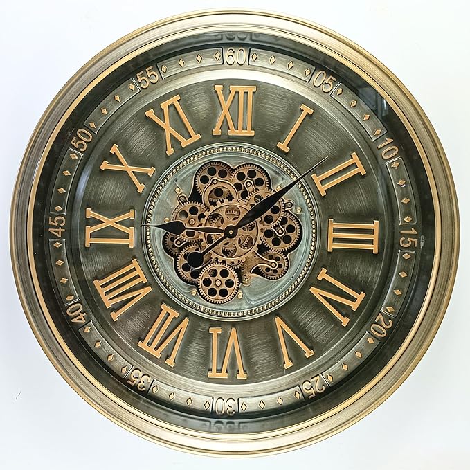 32'' Inch Real Moving Gear Wall Clock Ireland Line (Brass Antique, 32 inches (80 cm))